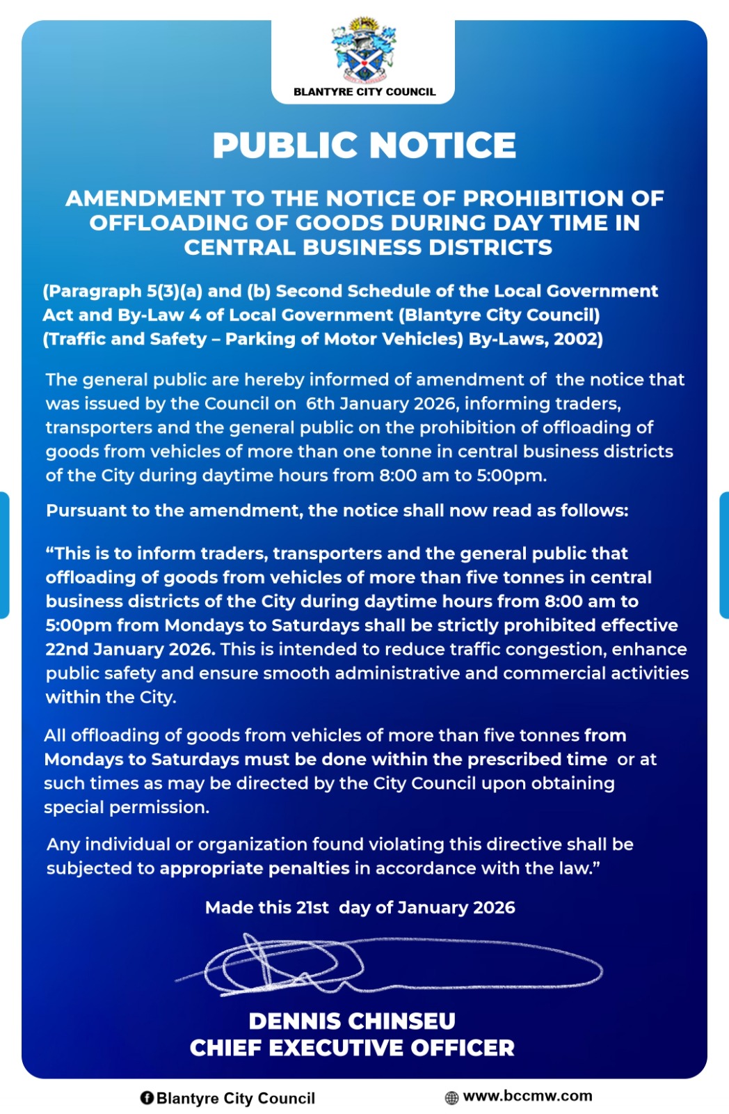 Amendments to the Notice